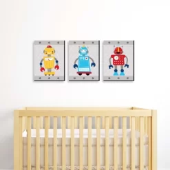 Big Dot Of Happiness Gear Up Robots - Nursery Wall Art And Kids Room Decor - 7.5 X 10 Inches - Set Of 3 Prints