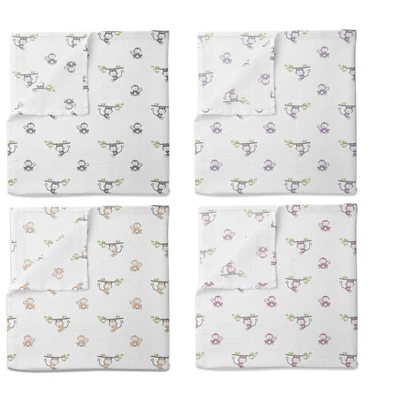 Bacati - Happy Monkeys Pink/Lilac/Gray Girls Muslin Swaddling Blankets Set Of 4 1 Bacati - Happy Monkeys Pink/Lilac/Gray Girls Muslin Swaddling Blankets Set Of 4