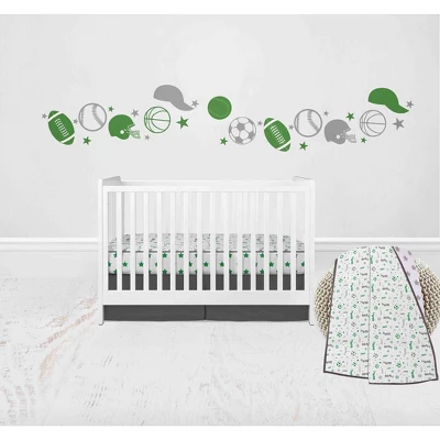 Bacati - Boys Soccer Muslin Green Gray 8 Pc Crib Bedding Set With Long Rail Guard Cover 2 Bacati - Boys Soccer Muslin Green Gray 8 Pc Crib Bedding Set With Long Rail Guard Cover - Image 2