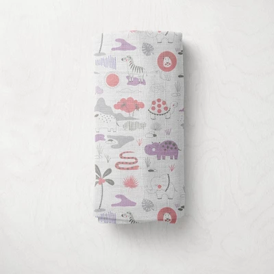 Jungle Safari Girls Lilac/Coral 2 Pack Muslin Swaddling Blanket 2 Jungle Safari Girls Lilac/Coral 2 Pack Muslin Swaddling Blanket - Image 2
