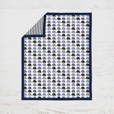 Bacati - Elephants Blue/Navy/Gray 10 Pc Crib Bedding Set With Long Rail Guard Cover 4 Bacati - Elephants Blue/Navy/Gray 10 Pc Crib Bedding Set With Long Rail Guard Cover - Image 4