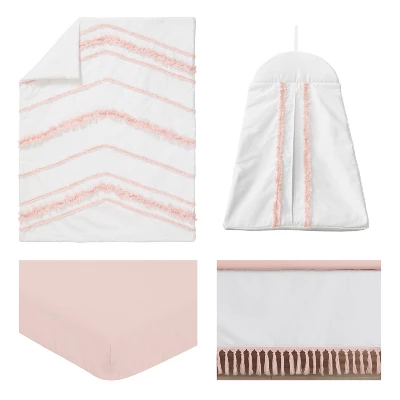 Sweet Jojo Designs Girl Baby Crib Bedding Set - Boho Fringe White And Pink Collection 4pc 1 Sweet Jojo Designs Girl Baby Crib Bedding Set - Boho Fringe White And Pink Collection 4pc