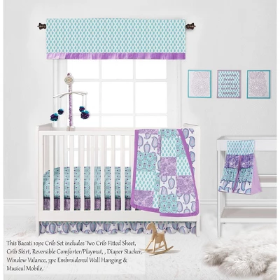 Bacati - Paisley Isabella Purple Lilac Aqua 10 Pc Crib Bedding Set With 2 Crib Fitted Sheets 10 Bacati - Paisley Isabella Purple Lilac Aqua 10 Pc Crib Bedding Set With 2 Crib Fitted Sheets - Image 10