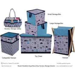 Bacati - Woodlands Aqua/Navy/Gray Boys Laundry Hamper With Wooden Frame -Nursery Nest Deals Store GUEST 14da58f5 2cea 4701 bb84 03118f421629