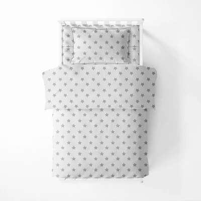 Bacati - Star Gray Ikat Muslin 4pc Toddler Bedding Set 2 Bacati - Star Gray Ikat Muslin 4pc Toddler Bedding Set - Image 2