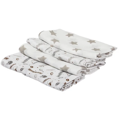 Bacati - Football Brown/Gray Muslin Swaddling Blankets Set Of 4 3 Bacati - Football Brown/Gray Muslin Swaddling Blankets Set Of 4 - Image 3