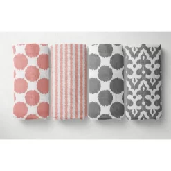 Bacati - Ikat Dots Stripes Coral Grey Muslin Girls 8 Pc Crib Set With Crib Rail Guard -Nursery Nest Deals Store GUEST 172eea80 3ce1 4bf6 a126 5e266db183e5 1