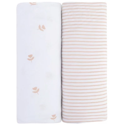 Ely's & Co. Baby Fitted Sheet 100% Combed Jersey Cotton Mauve Tulip + Stripes 7 Ely's & Co. Baby Fitted Sheet 100% Combed Jersey Cotton Mauve Tulip + Stripes - Image 7