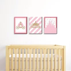 Big Dot Of Happiness Little Princess Crown - Castle Nursery Wall Art And Kids Room Decorations - Gift Ideas - 7.5 X 10 Inches - Set Of 3 Prints