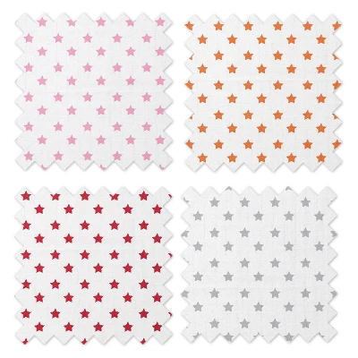 Bacati - Stars Girls Swaddling Muslin Blankets Of 4 (Pink, Orange,Red,Gray) 4 Bacati - Stars Girls Swaddling Muslin Blankets Of 4 (Pink, Orange,Red,Gray) - Image 4
