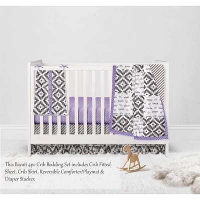 Bacati - Love Gray Lilac 4 Pc Crib Bedding Set With Diaper Caddy 2 Bacati - Love Gray Lilac 4 Pc Crib Bedding Set With Diaper Caddy - Image 2