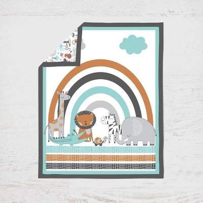 Bacati - Jungle Safari Aqua Orange Gray 6 Pc Cotton Crib Bedding Set With Long Rail Guard Cover 4 Bacati - Jungle Safari Aqua Orange Gray 6 Pc Cotton Crib Bedding Set With Long Rail Guard Cover - Image 4