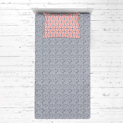 Bacati - Olivia Coral Navy 3 Pc Toddler Bedding Sheet Set 3 Bacati - Olivia Coral Navy 3 Pc Toddler Bedding Sheet Set - Image 3