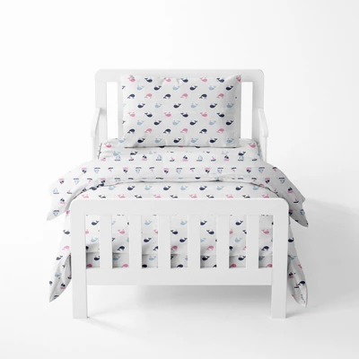 Bacati - Little Sailor Girls Whales/Boats Muslin 4 Pc Toddler Bedding Set 1 Bacati - Little Sailor Girls Whales/Boats Muslin 4 Pc Toddler Bedding Set