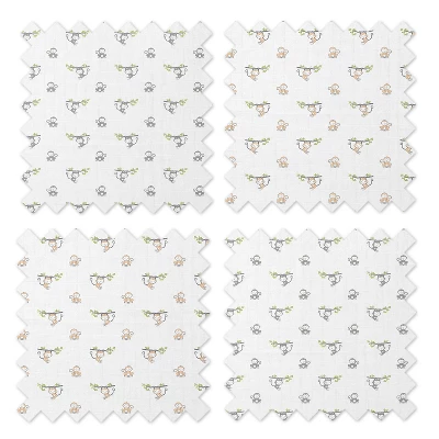 Bacati - Happy Monkeys Green/Gray/Beige Unisex Muslin Swaddling Blankets Set Of 4 4 Bacati - Happy Monkeys Green/Gray/Beige Unisex Muslin Swaddling Blankets Set Of 4 - Image 4