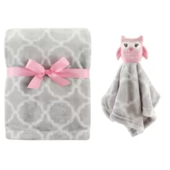 Hudson Baby Infant Girl Plush Blanket With Security Blanket, Gray Owl, One Size