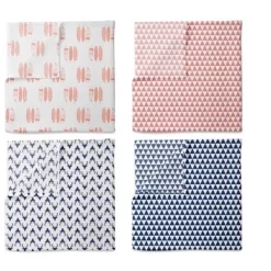 Bacati - Olivia Coral/Navy Muslin Buck/Feathers/Triangles Swaddling Blankets Set Of 4