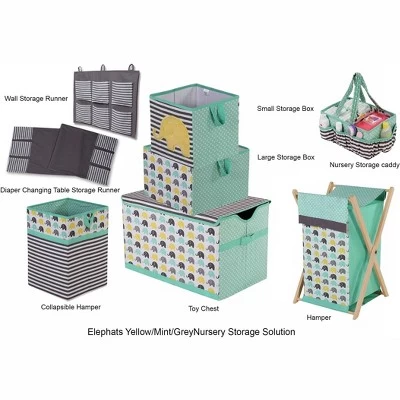Bacati - Elephants Mint/Yellow/Gray Collapsible Laundry Hamper 4 Bacati - Elephants Mint/Yellow/Gray Collapsible Laundry Hamper - Image 4