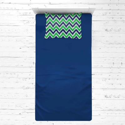 Bacati - MixNMatch Navy Green Chevron Dots 3 Pc Toddler Sheet Set 2 Bacati - MixNMatch Navy Green Chevron Dots 3 Pc Toddler Sheet Set - Image 2
