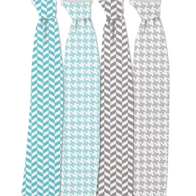 Bacati - Houndstooth/Herringbone Muslin Swaddling Blankets Set Of 4 Aqua/Gray 2 Bacati - Houndstooth/Herringbone Muslin Swaddling Blankets Set Of 4 Aqua/Gray - Image 2