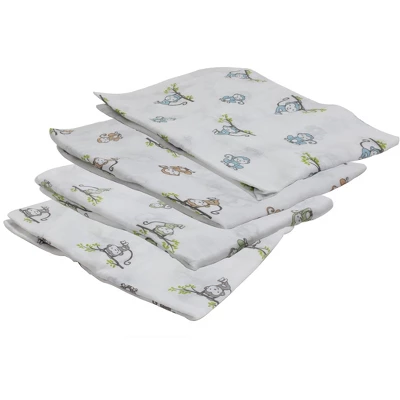 Bacati - Happy Monkeys Blue/Green/Gray Boys Muslin Swaddling Blankets Set Of 4 3 Bacati - Happy Monkeys Blue/Green/Gray Boys Muslin Swaddling Blankets Set Of 4 - Image 3