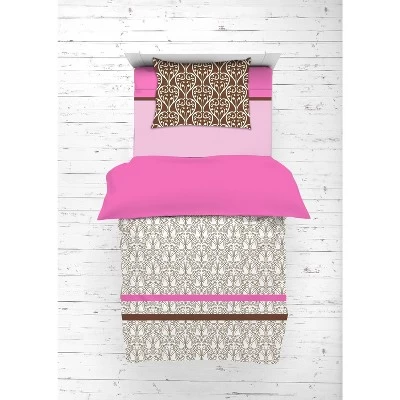 Bacati - Damask Pink Fuschia Chocolate 4 Pc Toddler Bedding Set 5 Bacati - Damask Pink Fuschia Chocolate 4 Pc Toddler Bedding Set - Image 5