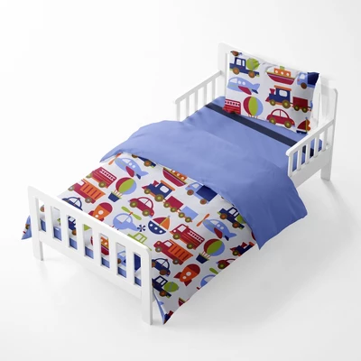 Bacati - Transportation Blue Navy Green Red Orange 4 Pc Toddler Bedding Set 2 Bacati - Transportation Blue Navy Green Red Orange 4 Pc Toddler Bedding Set - Image 2