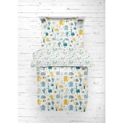 Bacati - Little Dino Boys Teal/Yellow Muslin 5 Pc Toddler Bedding Set With Dec Pillow -Nursery Nest Deals Store GUEST 36ca9590 dd04 48c7 8b34 f2f5ecfc91d9