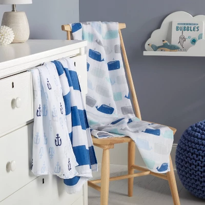 Muslin Swaddle Blankets By The Sea 3pk - Cloud Island™ Blue 1 Muslin Swaddle Blankets By The Sea 3pk - Cloud Island™ Blue