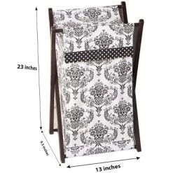 Bacati - Classic Damask White/black Laundry Hamper With Wooden Frame