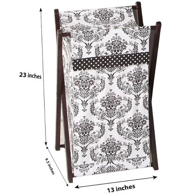 Bacati - Classic Damask White/black Laundry Hamper With Wooden Frame 1 Bacati - Classic Damask White/black Laundry Hamper With Wooden Frame