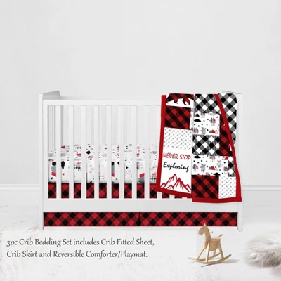 Bacati - Lumberjack Red Black Gray 3 Pc Crib Bedding Set 2 Bacati - Lumberjack Red Black Gray 3 Pc Crib Bedding Set - Image 2