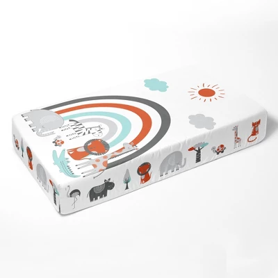 Bacati - Jungle Safari Aqua Orange Gray 6 Pc Cotton Crib Bedding Set With Long Rail Guard Cover 2 Bacati - Jungle Safari Aqua Orange Gray 6 Pc Cotton Crib Bedding Set With Long Rail Guard Cover - Image 2