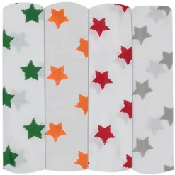 Bacati - Stars Neutral Swaddling Muslin Blankets Of 4 (Green,Orange,Red,Gray) -Nursery Nest Deals Store GUEST 3e47f474 5cd4 4421 a9b8 e4ec18b6e7a6