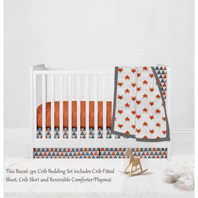Bacati - Playful Fox Orange Gray 3 Pc Crib Bedding Set 2 Bacati - Playful Fox Orange Gray 3 Pc Crib Bedding Set - Image 2