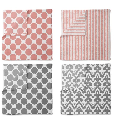 Bacati - Ikat Coral/Gray Dots/Stripes Swaddling Muslin Blankets Set Of 4 1 Bacati - Ikat Coral/Gray Dots/Stripes Swaddling Muslin Blankets Set Of 4