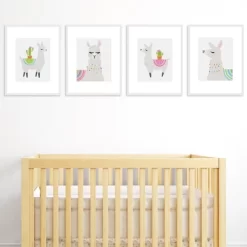Big Dot Of Happiness Whole Llama Fun - Unframed Llama Fiesta Nursery And Kids Room Linen Paper Wall Art - Set Of 4 - Artisms - 8 X 10 Inches