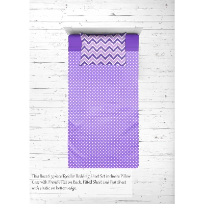 Bacati - MixNMatch Purple Chevron Dots 3 Pc Toddler Sheet Set 4 Bacati - MixNMatch Purple Chevron Dots 3 Pc Toddler Sheet Set - Image 4