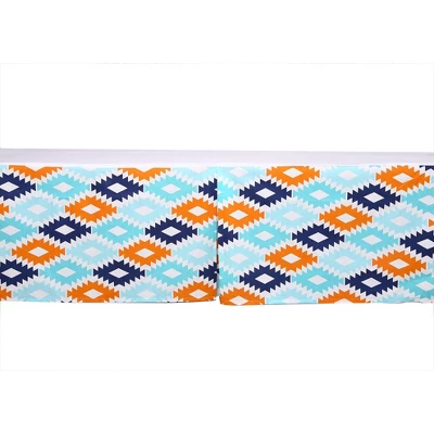 Bacati - Liam Aztec Print Kilim Aqua/Orange/Navy Crib/Toddler Bed Skirt 2 Bacati - Liam Aztec Print Kilim Aqua/Orange/Navy Crib/Toddler Bed Skirt - Image 2