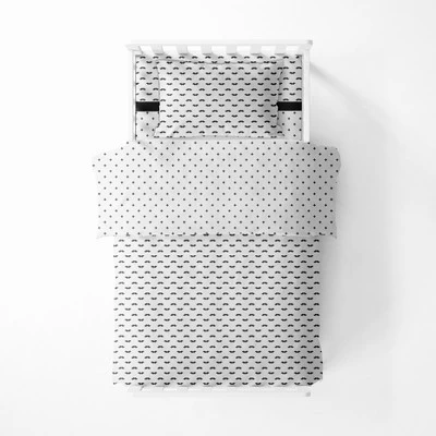 Bacati - Mustache/Plus Muslin 4 Pc Toddler Bedding Set, Black 2 Bacati - Mustache/Plus Muslin 4 Pc Toddler Bedding Set, Black - Image 2