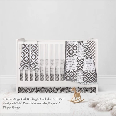 Bacati - Love Gray/Silver 4 Pc Crib Bedding Set With Diaper Caddy 2 Bacati - Love Gray/Silver 4 Pc Crib Bedding Set With Diaper Caddy - Image 2