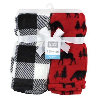 Hudson Baby Unisex Baby Silky Plush And Coral Fleece Blanket, Red Moose Bear, 30x36 Inches 1 Hudson Baby Unisex Baby Silky Plush And Coral Fleece Blanket, Red Moose Bear, 30x36 Inches
