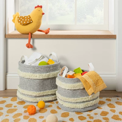 Tufted Canvas Round Storage Bin - Cloud Island™ Medium Gray/Cream 1 Tufted Canvas Round Storage Bin - Cloud Island™ Medium Gray/Cream