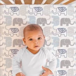 The Peanutshell Fitted Crib Sheet For Baby Boys' - Navy And Gray Jungle Elephant