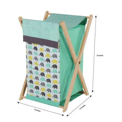 Bacati - Elephants Mint/Yellow/Gray Laundry Hamper With Wooden Frame 1 Bacati - Elephants Mint/Yellow/Gray Laundry Hamper With Wooden Frame