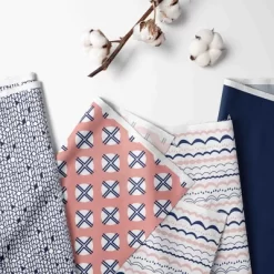 Bacati - Olivia Coral Navy 10 Pc Crib Bedding Set With Long Rail Guard Cover