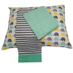 Bacati - Elephants Mint Yellow Gray 3 Pc Toddler Bed Sheet Set