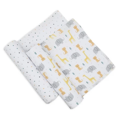 Living Textiles|2pk Muslin Swaddle Blankets - Animal Parade 1 Living Textiles|2pk Muslin Swaddle Blankets - Animal Parade