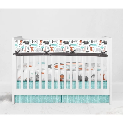 Bacati - Jungle Safari Aqua Orange Gray 6 Pc Cotton Crib Bedding Set With Long Rail Guard Cover 7 Bacati - Jungle Safari Aqua Orange Gray 6 Pc Cotton Crib Bedding Set With Long Rail Guard Cover - Image 7