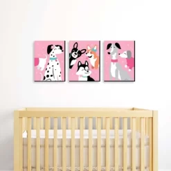 Big Dot Of Happiness Pawty Like A Puppy Girl - Pink Dog Nursery Wall Art And Kids Room Decorations - Gift Ideas - 7.5 X 10 Inches - Set Of 3 Prints